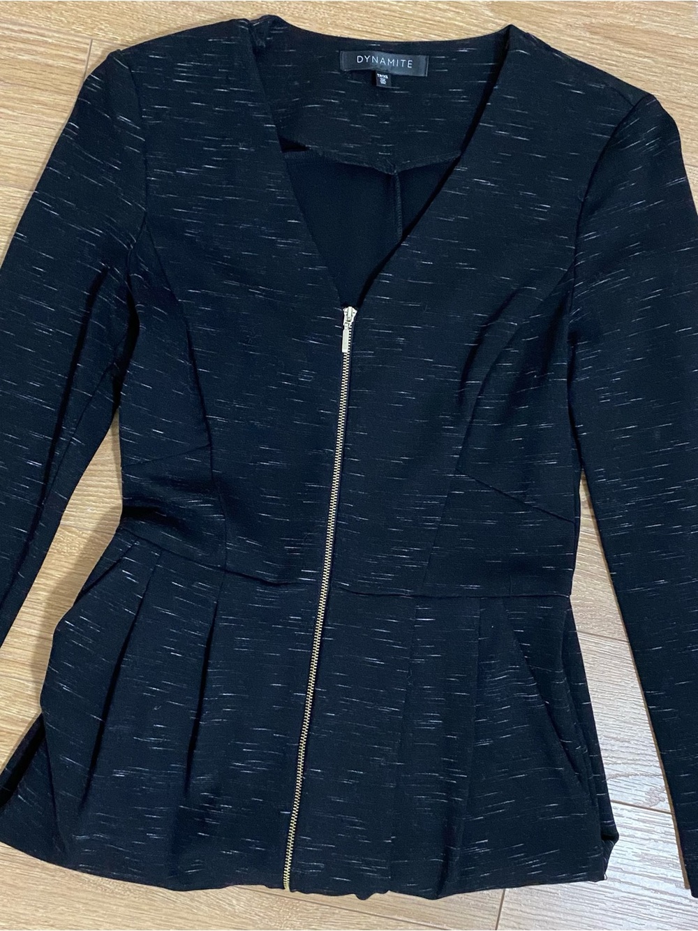 Dynamite Black V-Neck Long Sleeve Zip Front Dress - Picture 3 of 6